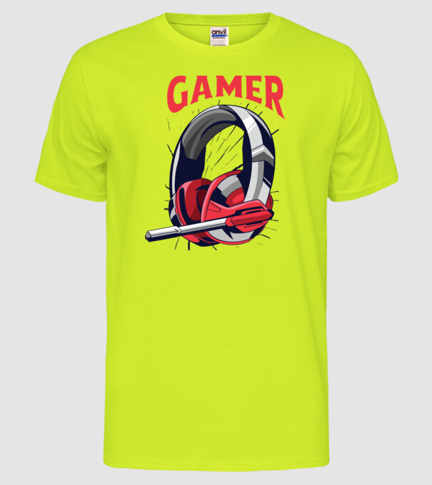 Căști Gamer model galben neon pe tricou