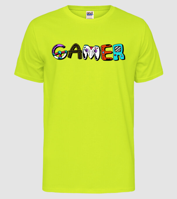 Inscripție Gamer model galben neon pe tricou
