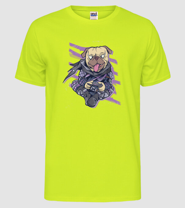 Mops Gamer tricou amuzant cu câine model galben neon pe tricou