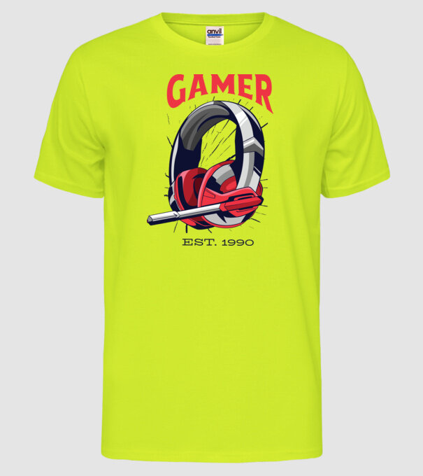 Gamer est. 1990 model galben neon pe tricou
