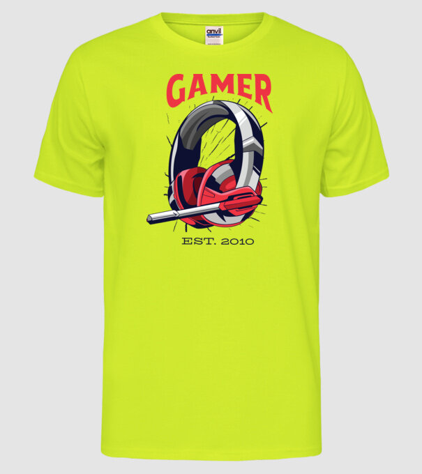 Gamer est. 2010 model galben neon pe tricou