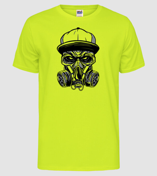 Mască de gaz Craniu model galben neon pe tricou