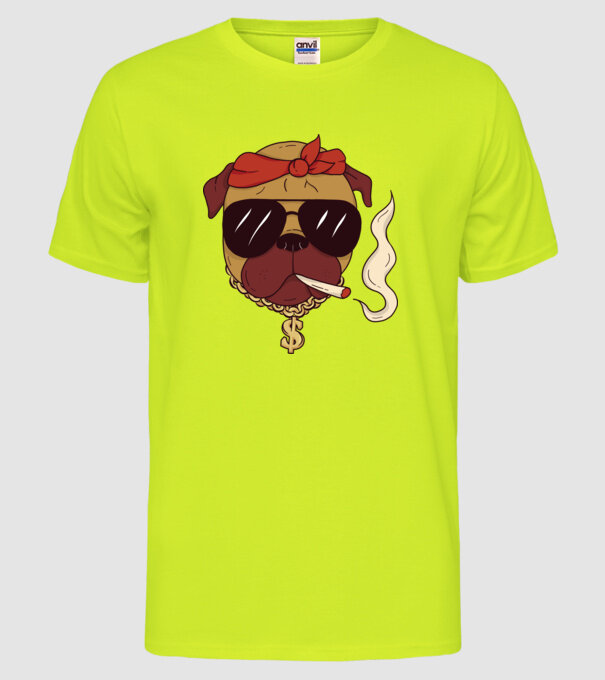 Rapper Gangster Mops model galben neon pe tricou