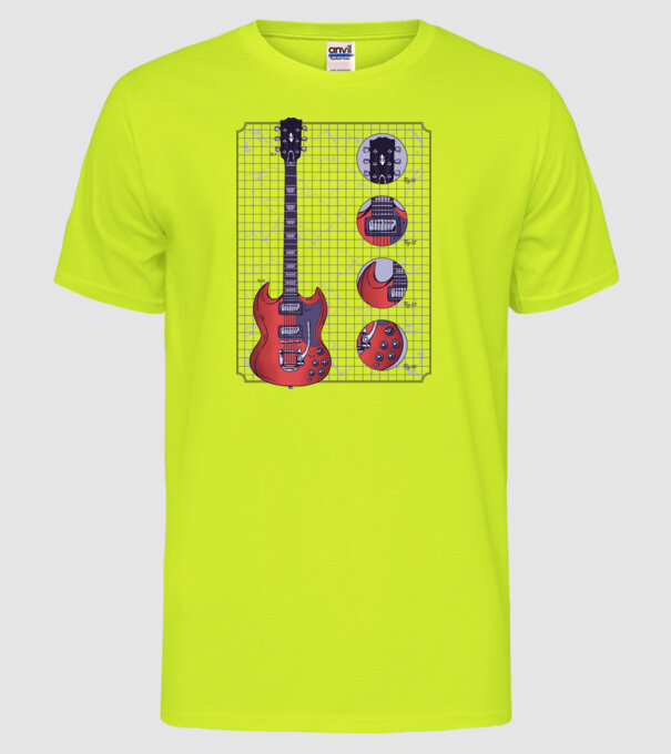 Gibson Chitară desen model galben neon pe tricou