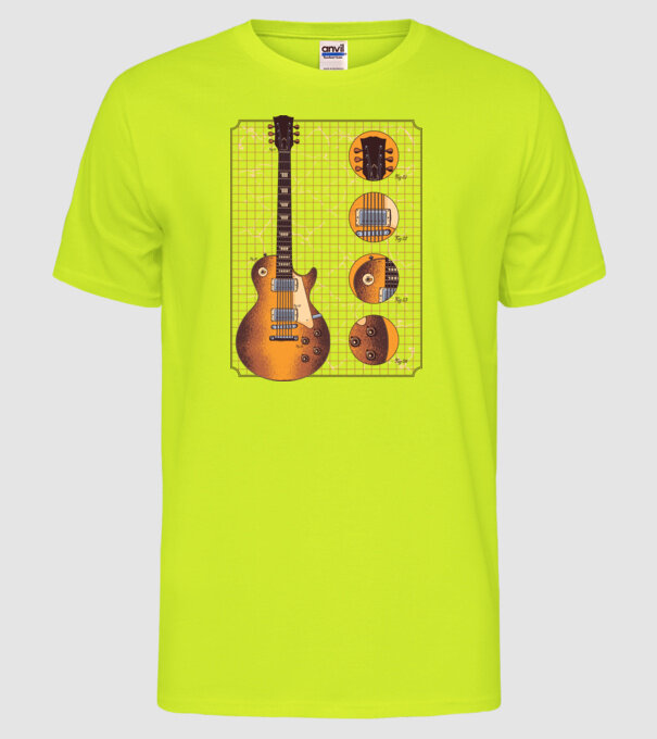 Gibson Chitară desen gold model galben neon pe tricou