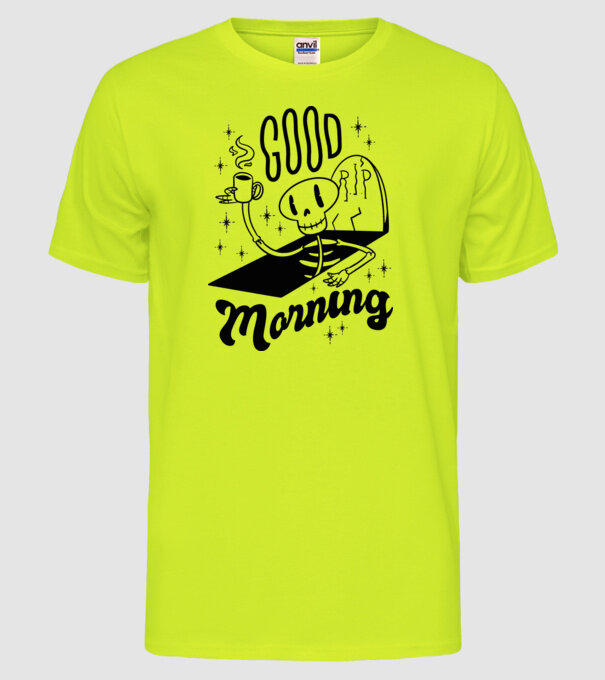 Good Morning Coffee model galben neon pe tricou