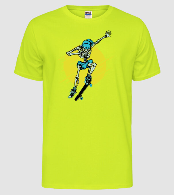 Schelet Skateboarder model galben neon pe tricou