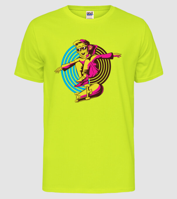 Maimuță Skateboarder model galben neon pe tricou