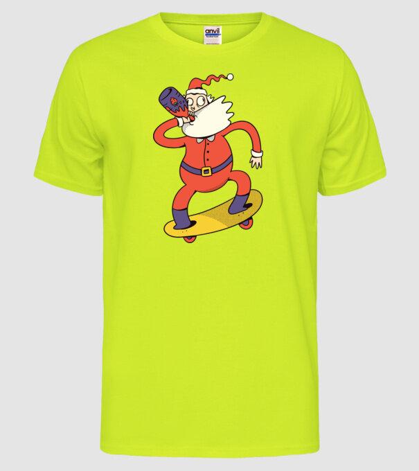 Moș Crăciun Skateboarder model galben neon pe tricou