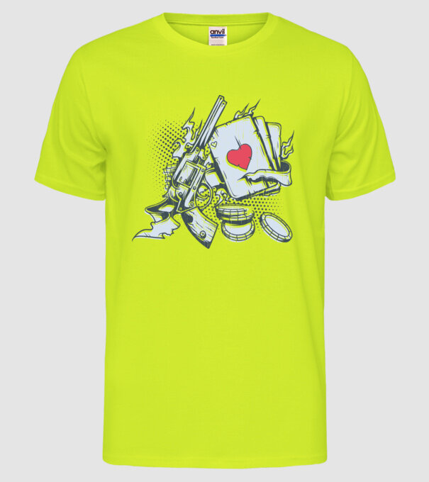 Gun with Cards model galben neon pe tricou