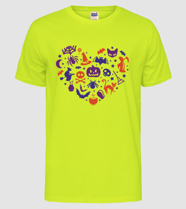 Inimă Halloween model galben neon pe tricou