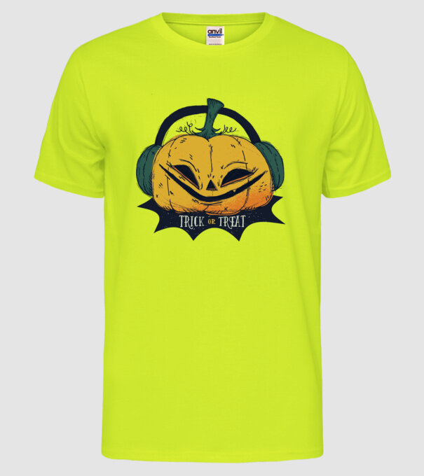 Dovleac Halloween model galben neon pe tricou