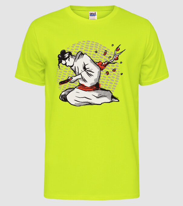 Samurai Harakiri model galben neon pe tricou