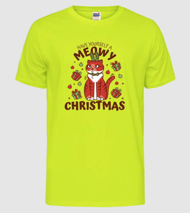 Have yourself a Meowy Christmas - Cicás Karácsony model galben neon pe tricou