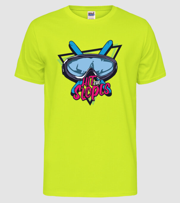 Hit the Slopes - tricou schi model galben neon pe tricou