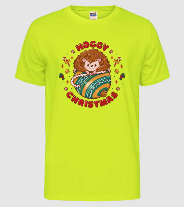 Hoggy Christmas Crăciun cu Arici model galben neon pe tricou