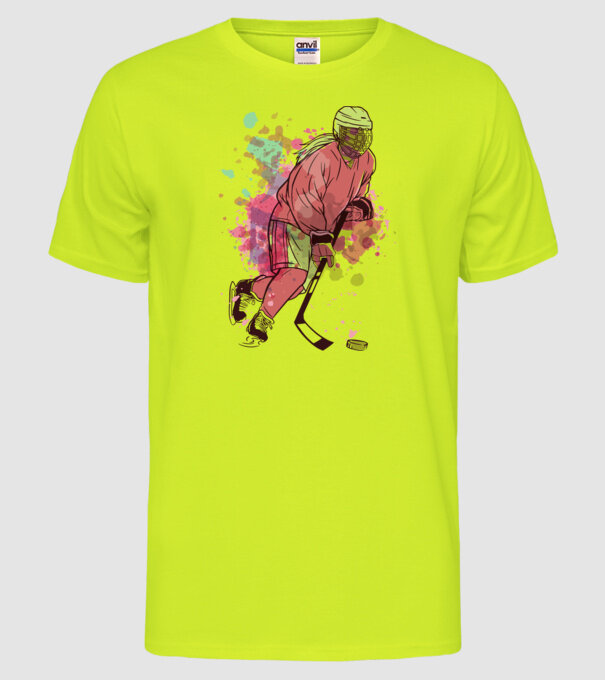 Fată hocheistă model galben neon pe tricou