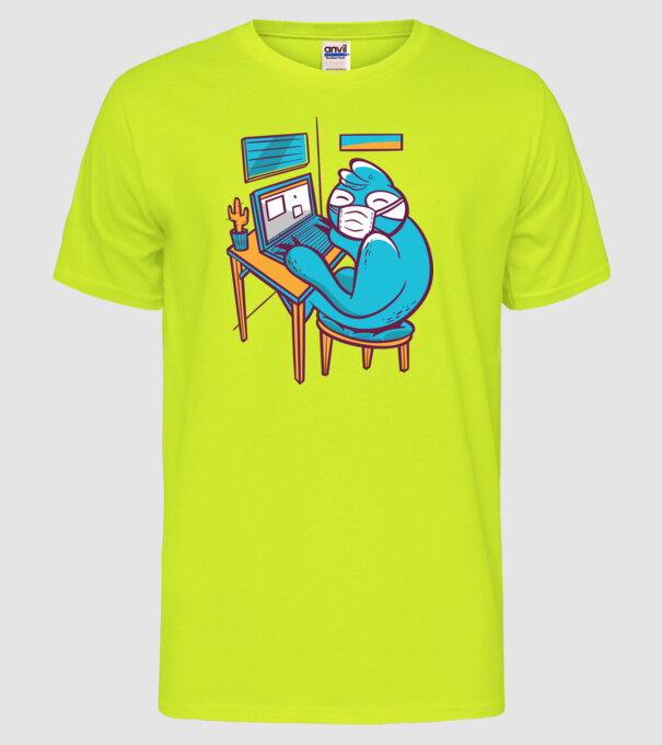 Leneș Home Office model galben neon pe tricou
