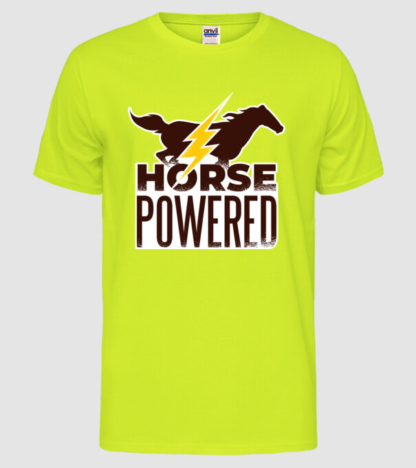 Horse Powered Cal-putere tricou călăreț model galben neon pe tricou