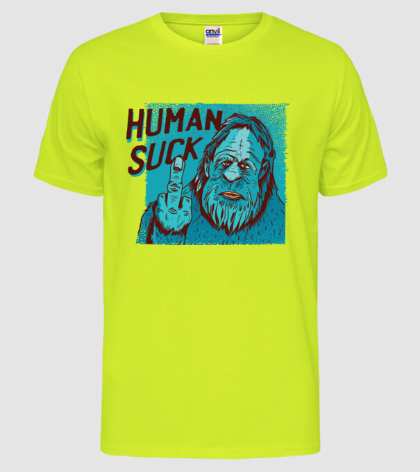 Human Suck - Yeti spune tricou amuzant antisocial model galben neon pe tricou