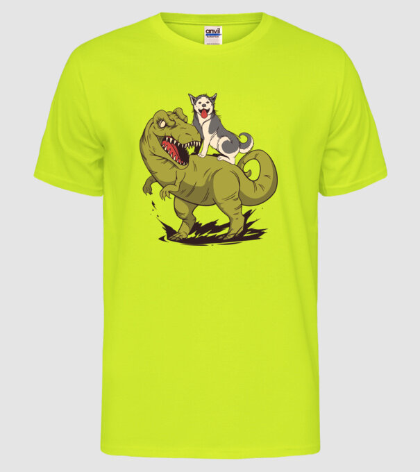 Dinozaur Husky model galben neon pe tricou