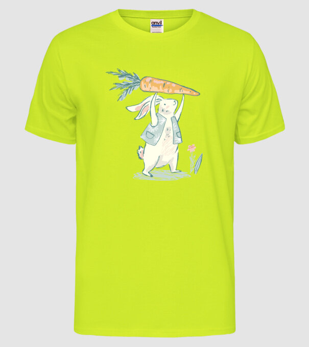 Iepuraș de Paște cu morcov model galben neon pe tricou