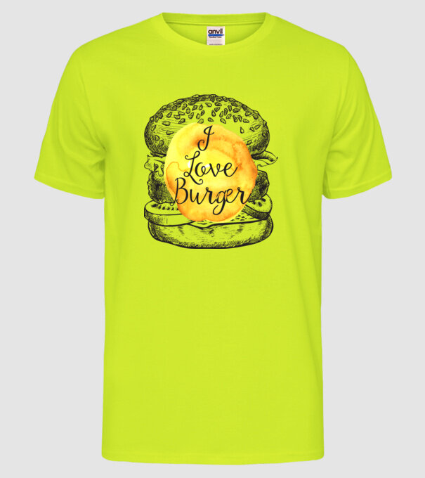 I love burger model galben neon pe tricou