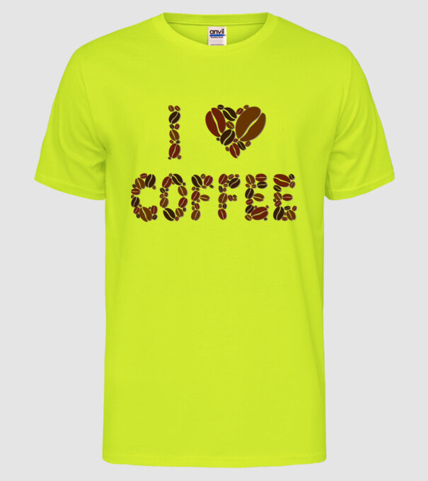 I Love Coffee model galben neon pe tricou