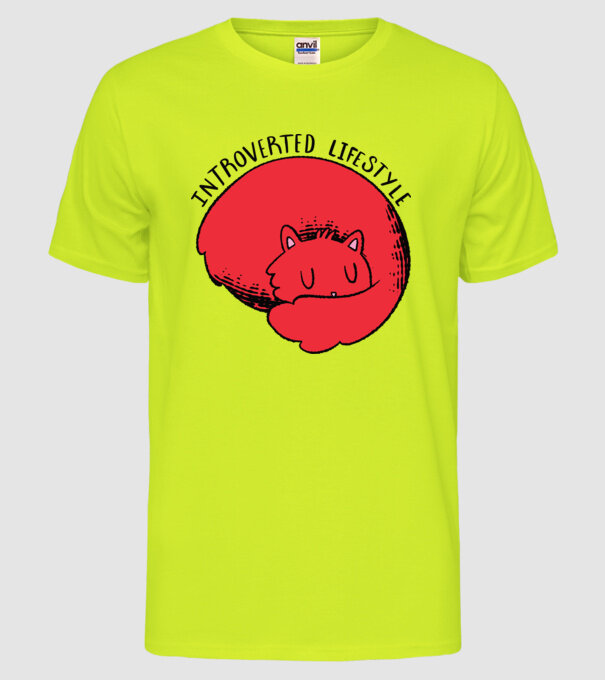 Pisică Introvertită model galben neon pe tricou