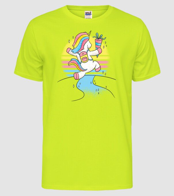 Unicorn școlar model galben neon pe tricou