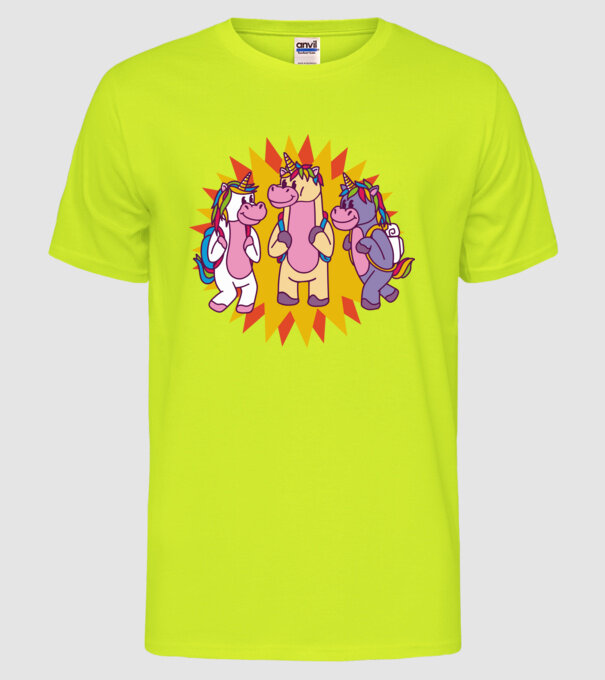 Unicorni școlari model galben neon pe tricou