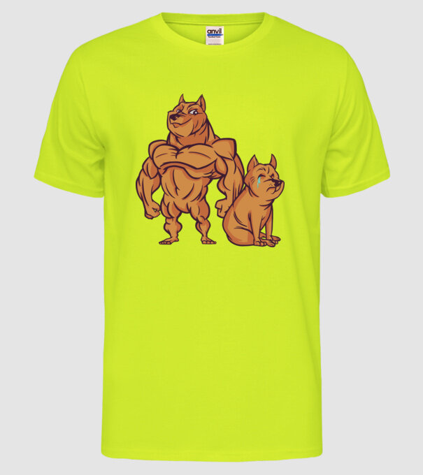 Câine musculos model galben neon pe tricou