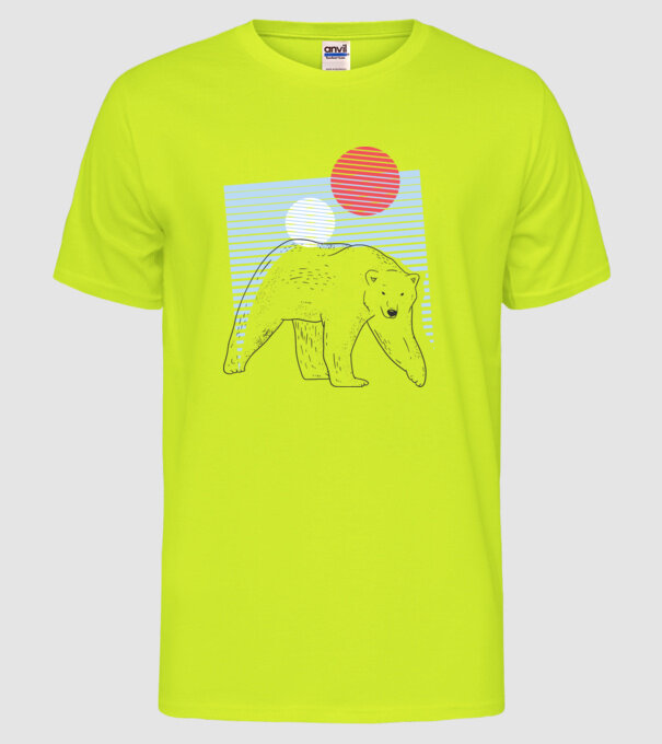 Urs polar model galben neon pe tricou
