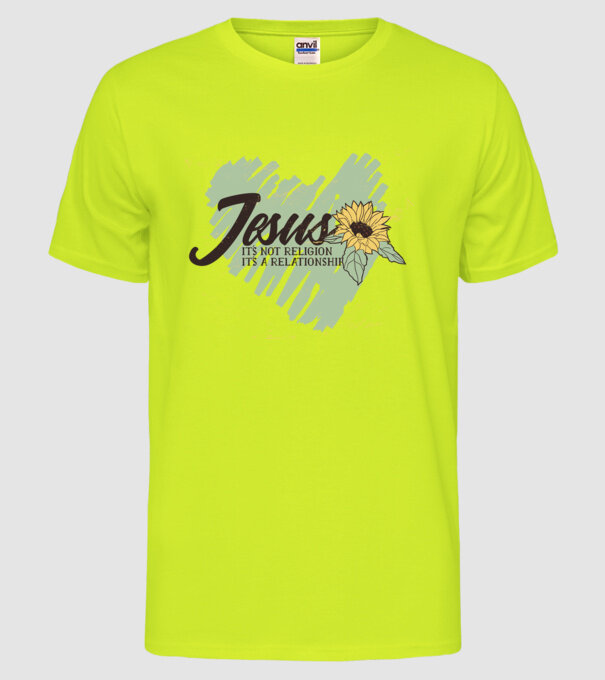 Inima lui Isus - Nu o religie, ci o relație model galben neon pe tricou