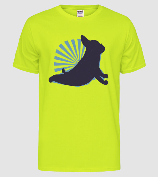 Mops Yoga model galben neon pe tricou