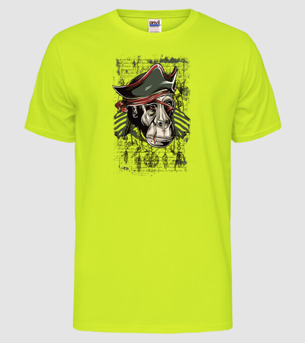 Maimuță Pirat model galben neon pe tricou