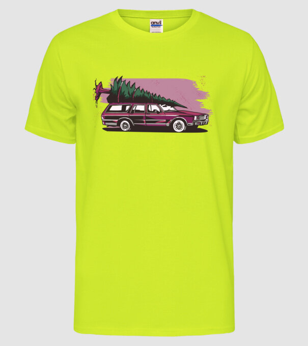 Pom de Crăciun cu mașină Retro tricou model galben neon pe tricou