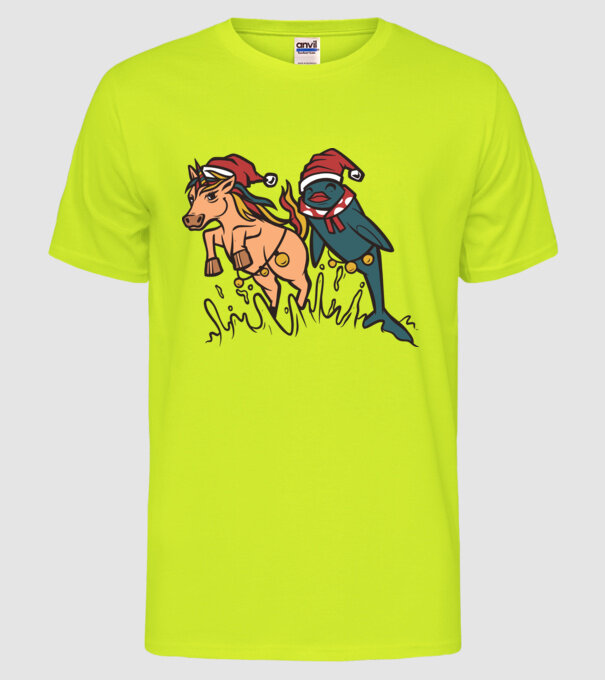 Animale de Crăciun model galben neon pe tricou