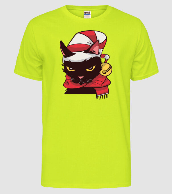 Pisică de Crăciun model galben neon pe tricou