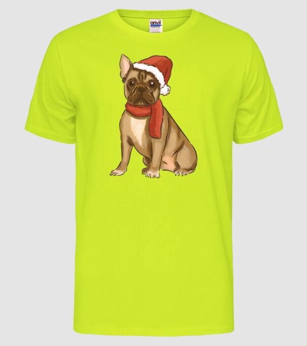 Bulldog francez de Crăciun model galben neon pe tricou