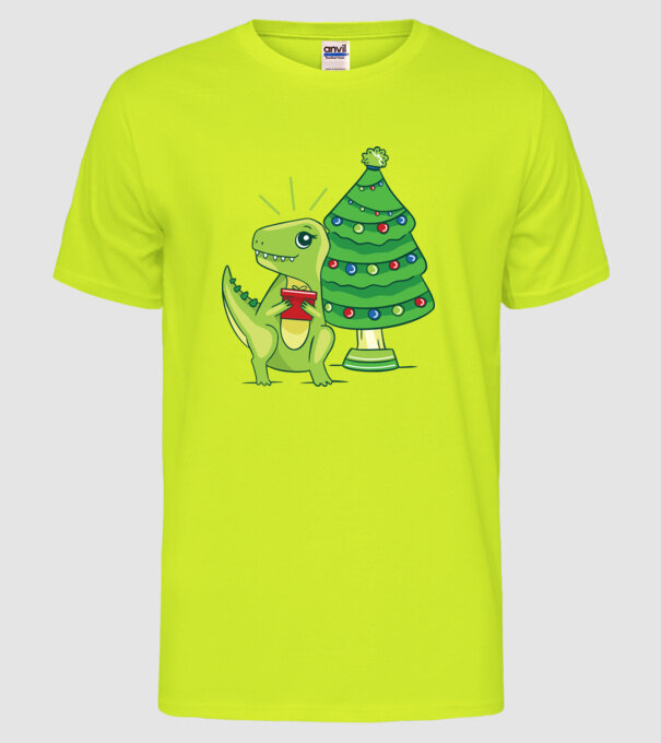T-rex de Crăciun model galben neon pe tricou