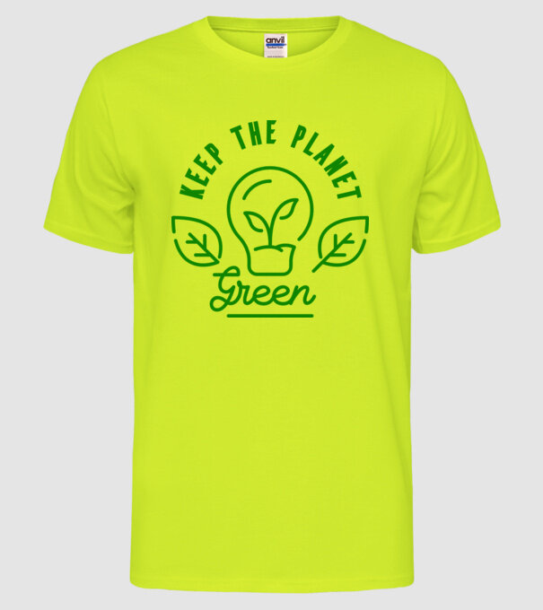 Keep The Planet Green - Ziua Pământului model galben neon pe tricou