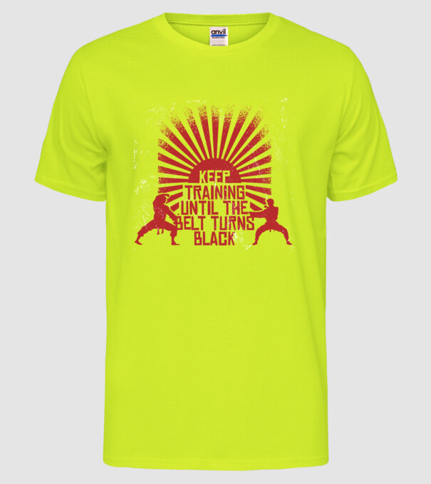 Keep Training until the Belt turns black model galben neon pe tricou