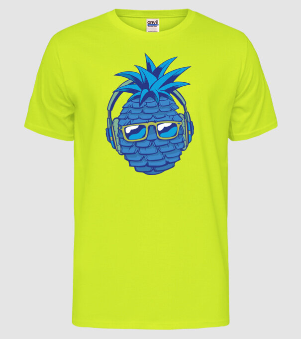 Ananas albastru cu căști model galben neon pe tricou