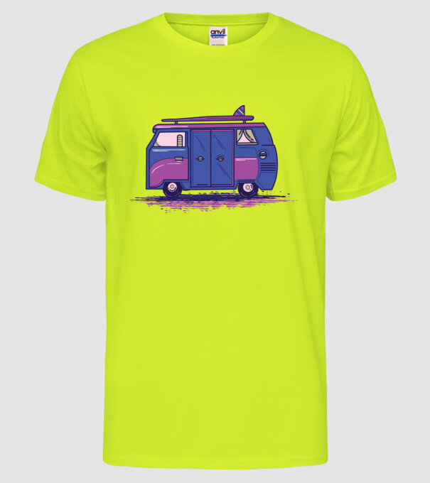 Mașină de camping model galben neon pe tricou