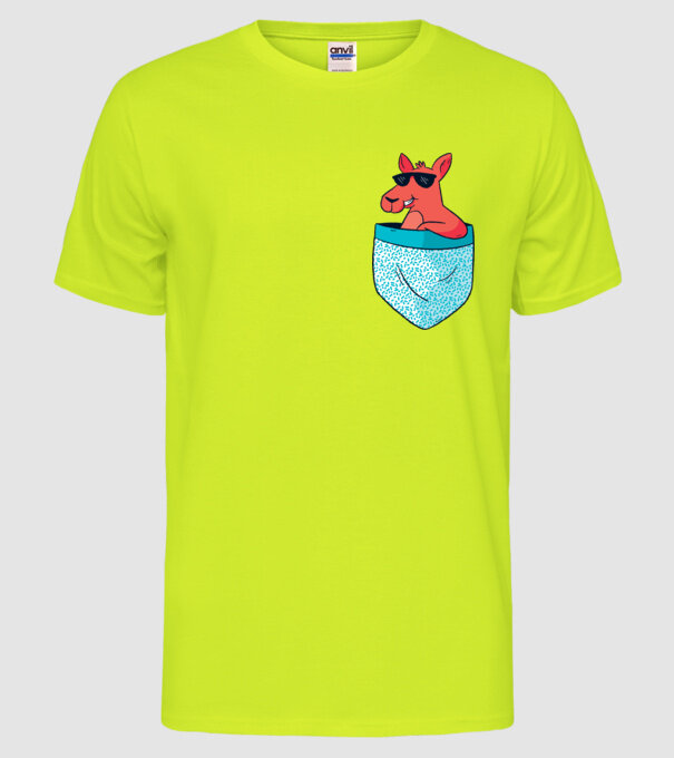buzunar Cangur model galben neon pe tricou