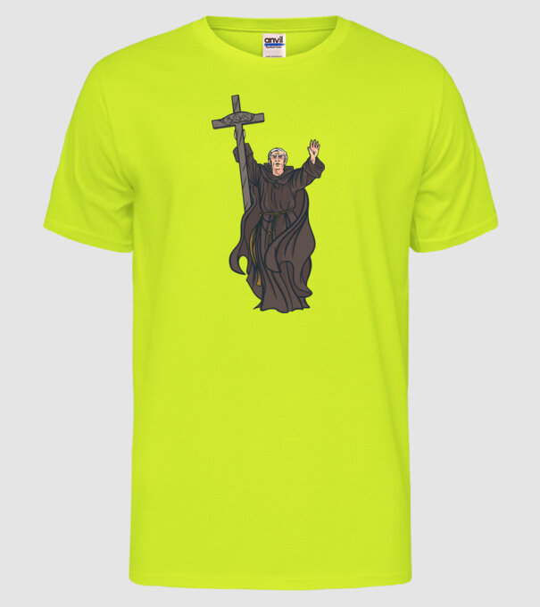 Călugăr creștin model galben neon pe tricou