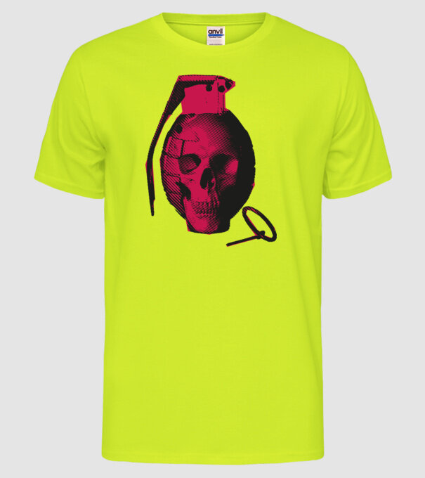 Grenadă de mână Craniu model galben neon pe tricou