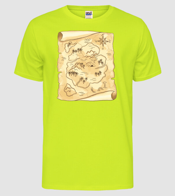 Hartă cu comori model galben neon pe tricou