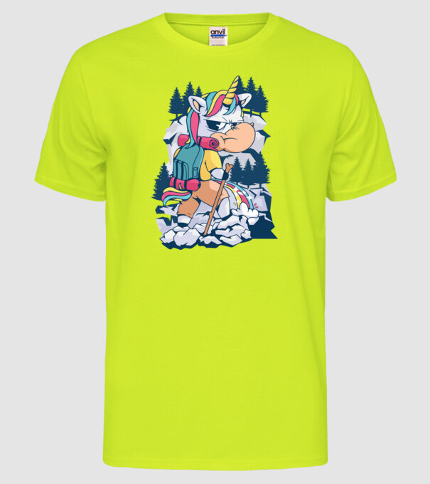 Unicorn excursionist pipi model galben neon pe tricou